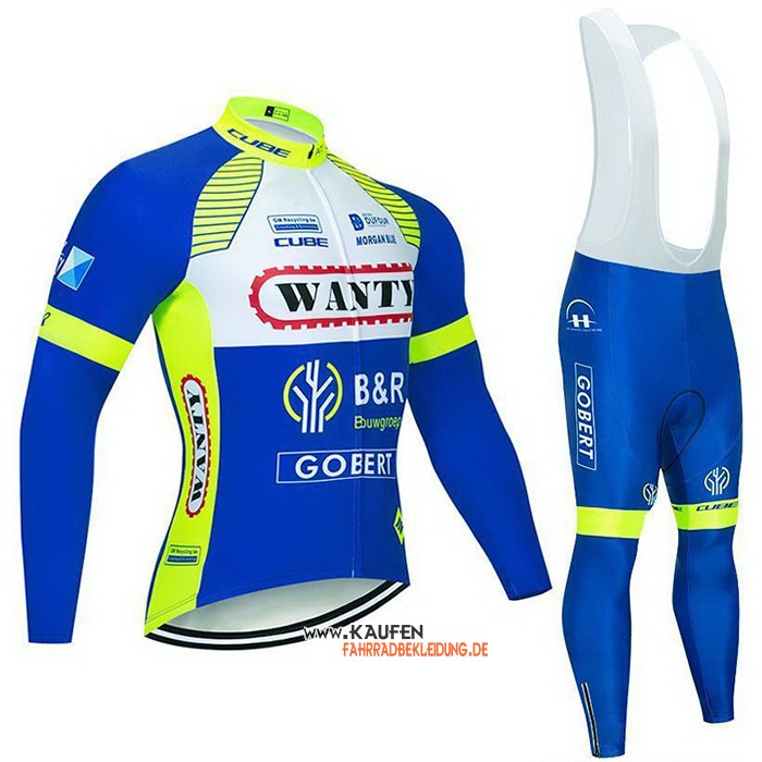 Wanty-Gobert Cycling Team Langarmtrikot 2021 und Lange Tragerhose Blau Wei Gelb